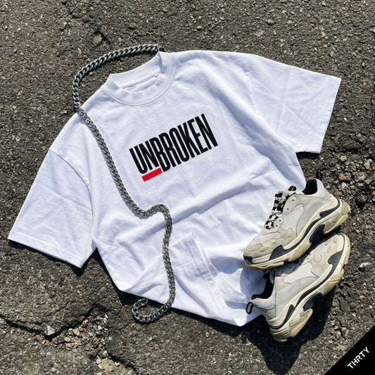 THRTY Oversized Tee || unBROKEN (White · Heather Grey)