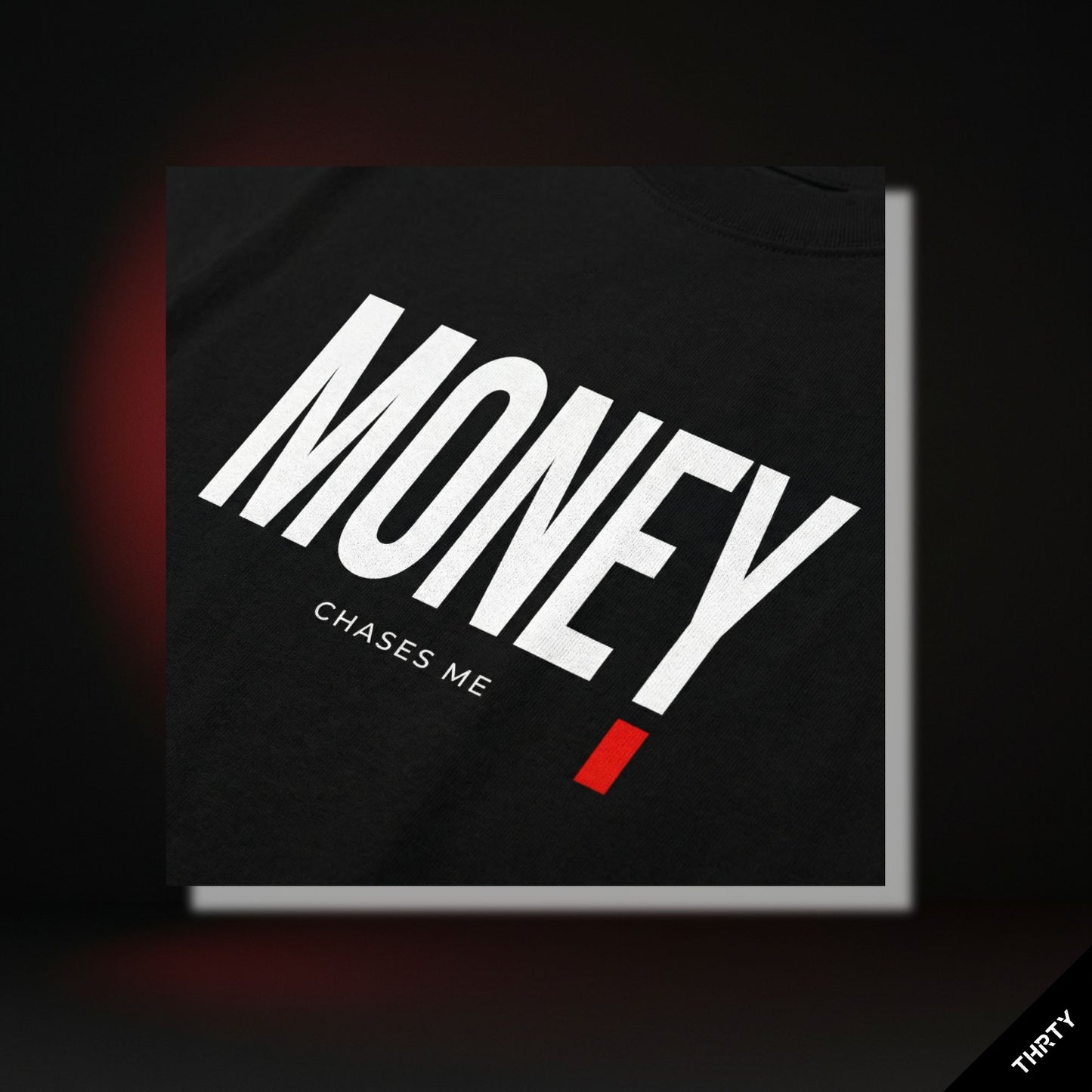 THRTY Oversized Tee || MONEY CHASES ME (Black · French Navy)