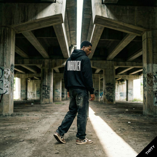 THRTY Oversized Hoodie || UNBROKEN (Black · Cobalt)