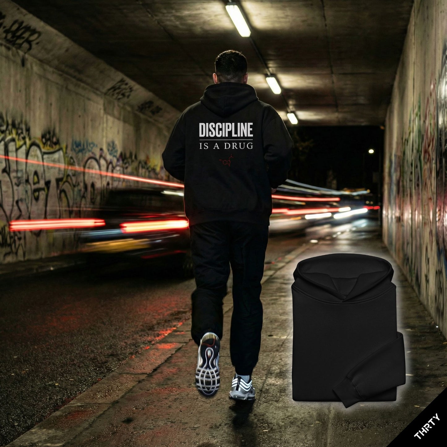 THRTY Oversized Hoodie || DISCIPLINE IS A DRUG (Black)