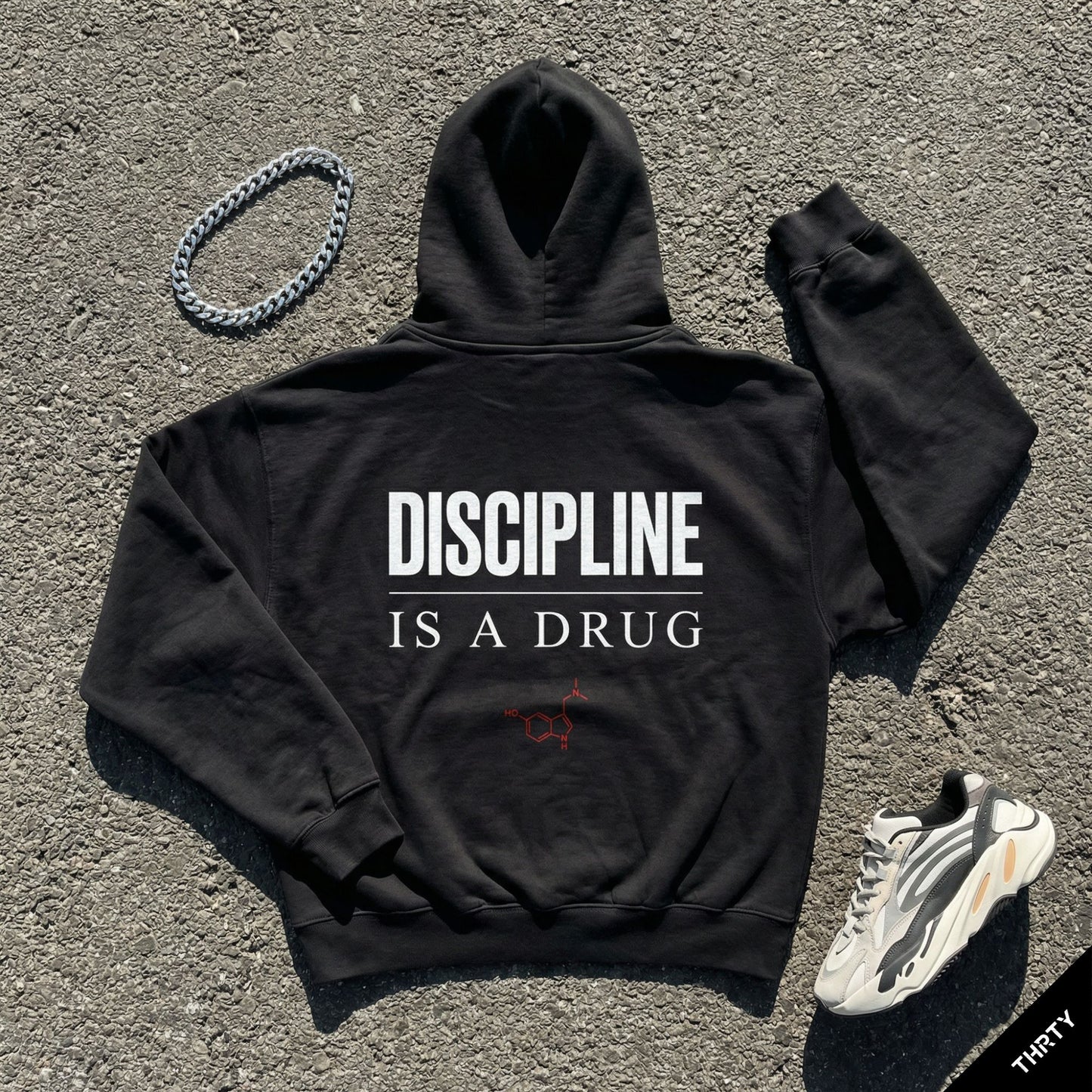 THRTY Oversized Hoodie || DISCIPLINE IS A DRUG (Black)